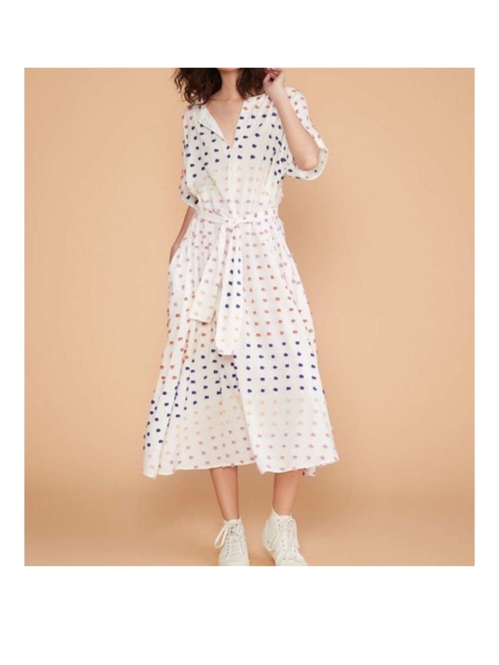 Lou & Grey Polka Dot Tie-Waist Midi Dress - Size S 💕
